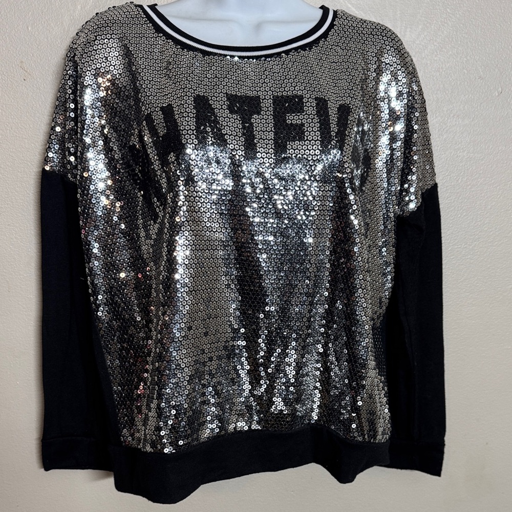 Women Blush Silver and Black Sequin Sweatshirt Size L